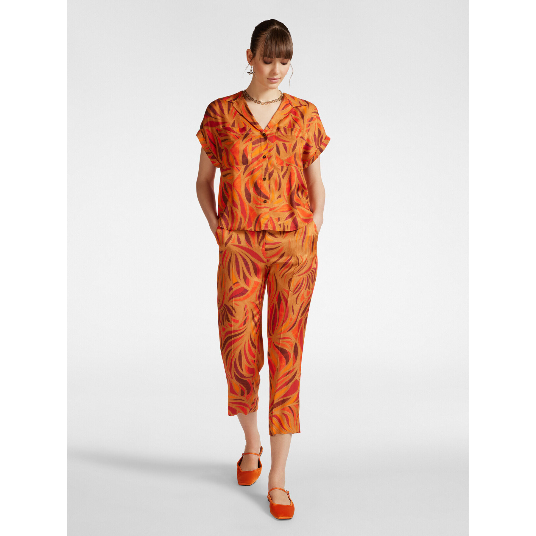 Elena Mirò - Camisa con estampado de follaje - Naranja sol