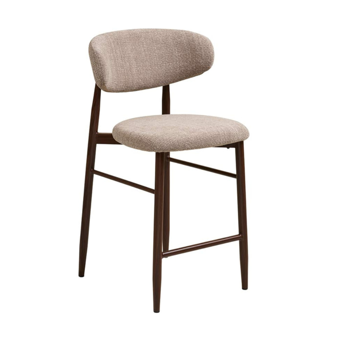 Eddie - lot de 2 tabourets en tissu texturé - pieds en acier effet bois - Marron / Beige