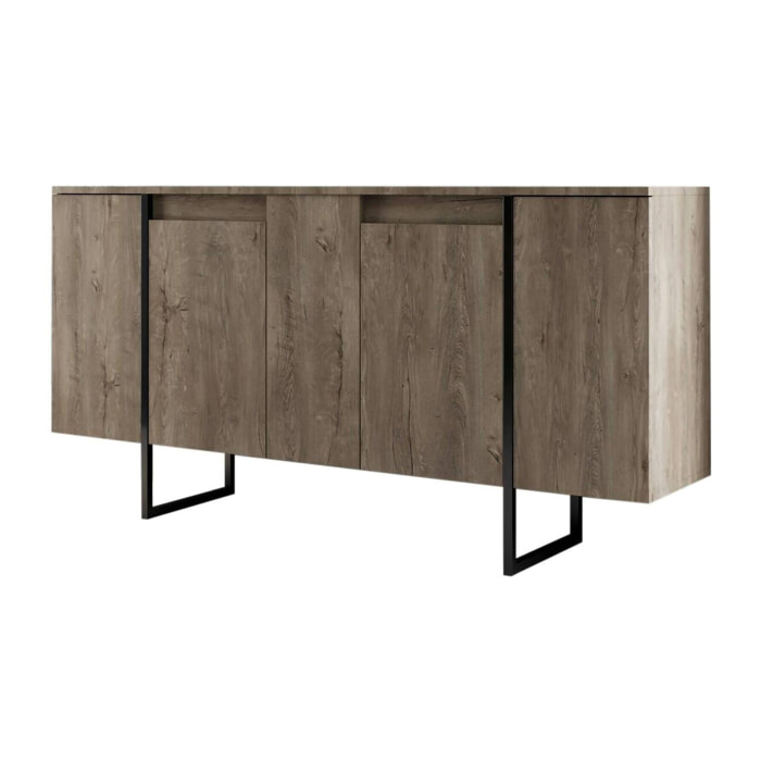 Credenza Dgarzitt, Buffet da soggiorno, Madia da salotto, Dispensa da cucina, 160x35h80 cm, Noce e Nero