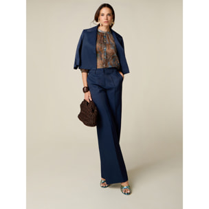 Oltre - Pantaloni palazzo misto lino - Blu