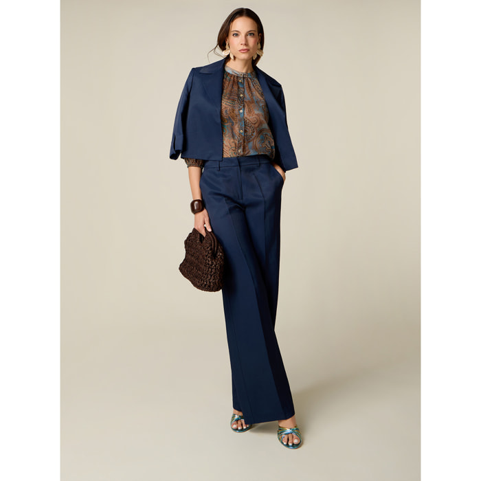 Oltre - Pantaloni palazzo misto lino - Blu