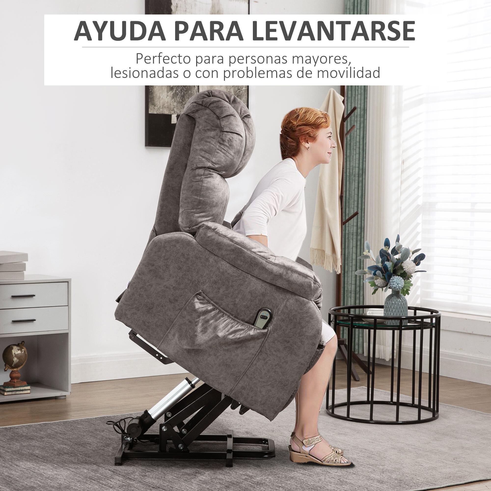 Sillón Relax Levanta Personas Eléctrico Silla Elevadora Eléctrica con Reposapiés 2 Bolsillos Laterales Mando a Distancia y Reclinación Eléctrica hasta 135° Gris