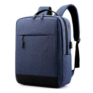 DAM Mochila multi compartimento porta Laptop 15,6". Alta resistencia. Toma USB externa, salida de auriculares. 30x12x40 Cm. Color: Azul