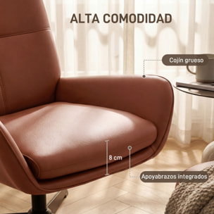 Sillón Giratorio, Butaca de Salón Tapizado en PU, Sillón Lectura con Asiento Acolchado, Reposabrazos, Patas Metálicas, para Sala de Estar, Dormitorio, Marrón