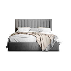 Rosario - lit coffre - 140x200 - sommier inclus - en velours - Gris