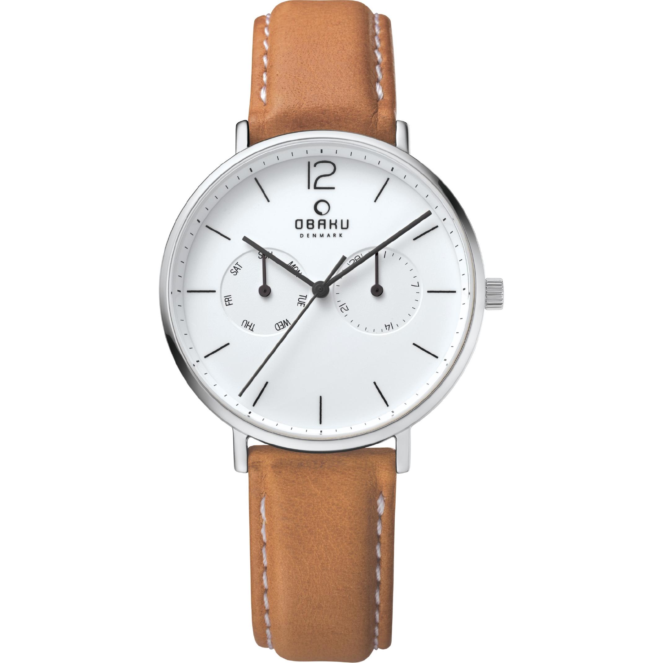 Orologio OBAKU bianco-pelle marrone