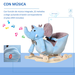 Caballito Balancín con Ruedas Forma de Elefante Caballo Balancín para Bebés de +18 Meses con Músicas Infantiles y Cinturón de Seguridad Carga 60 kg 60x35x45 cm Azul