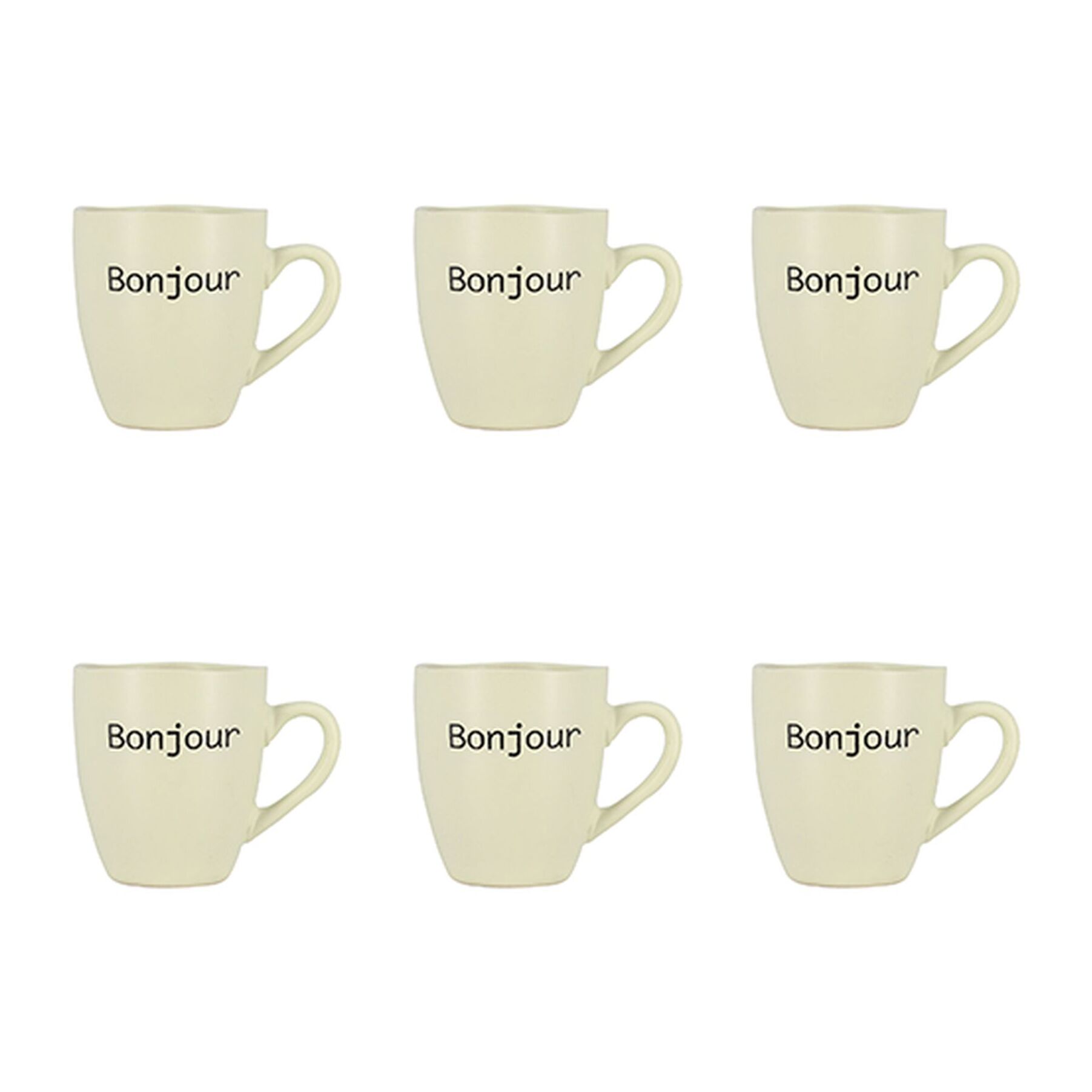 Lot de 6 tasses 20cl en grès blanc à message BONJOUR