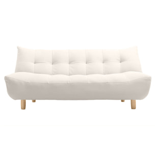 Canapé convertible scandinave 3 places en tissu beige et bois clair YUMI