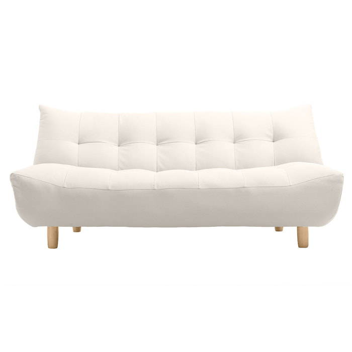 Canapé convertible scandinave 3 places en tissu beige et bois clair YUMI