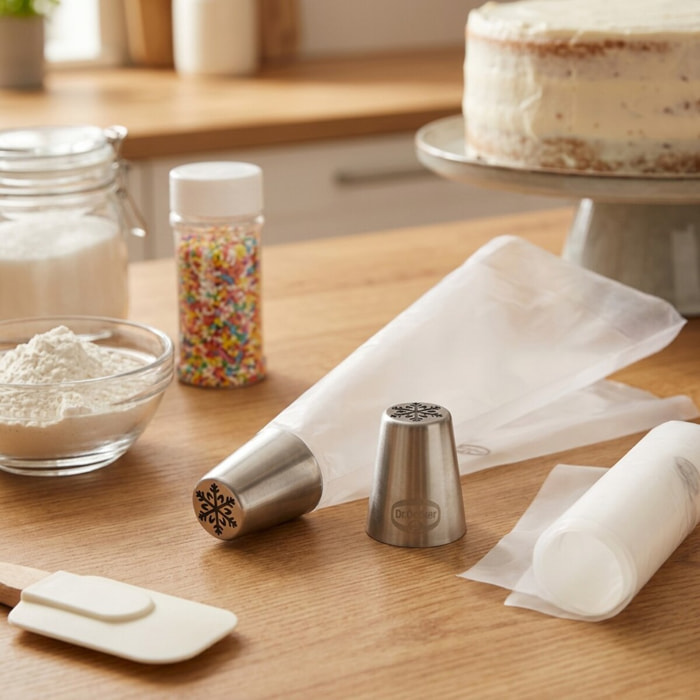 Lot de 4 poches à douille et embout flocon de neige en inox Dr.Oetker Baker Edition