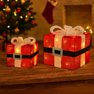 decoración navideña de 2 cajas de regalo con luces led 15cm y 20cm