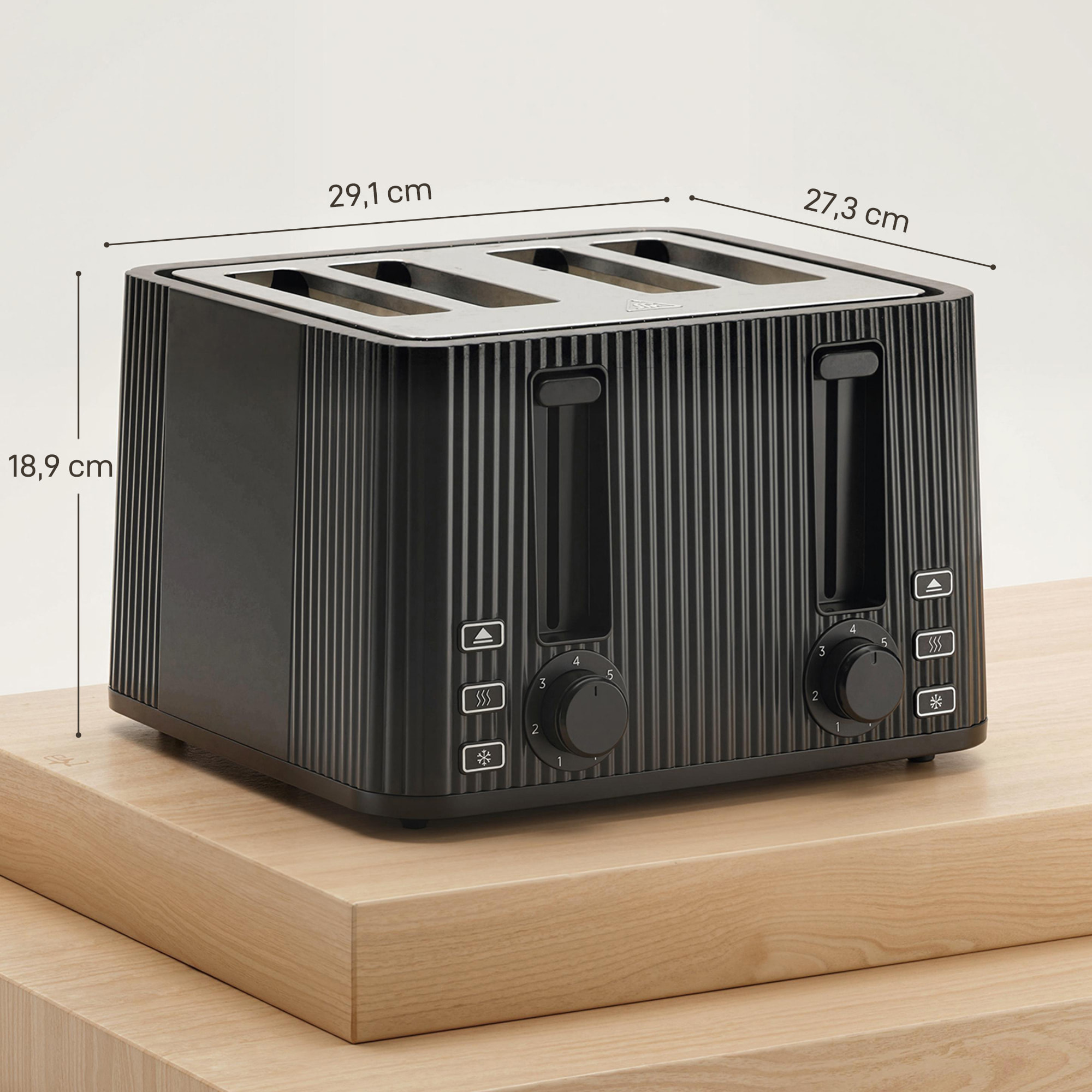Tostadora 4 Ranuras Anchas, Tostador de Pan, 7 Niveles de Tostado, Función Descongelar, Recalentar y Cancelar, Bandeja de Migas Extraíble, 1710W, Negro