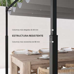 Pérgola de Jardín 3x3 m con Techo Retráctil y Accesorio Magnético, Cenador de Jardín con Protección UV30+, Columnas Metálicas y Ganchos, Pabellón para Patio, Terraza, Exterior, Gris