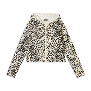 Felpa cropped con zip e cappuccio animalier