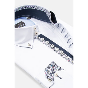 Camicia Uomo 2 Bottoni Button Down Slim Satin Unito Bianco