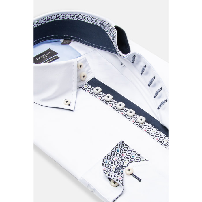 Camicia Uomo 2 Bottoni Button Down Slim Satin Unito Bianco