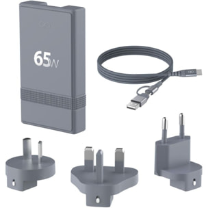 Chargeur + câble FORCE POWER de voyage 65W de voyage GaN USB-A + C