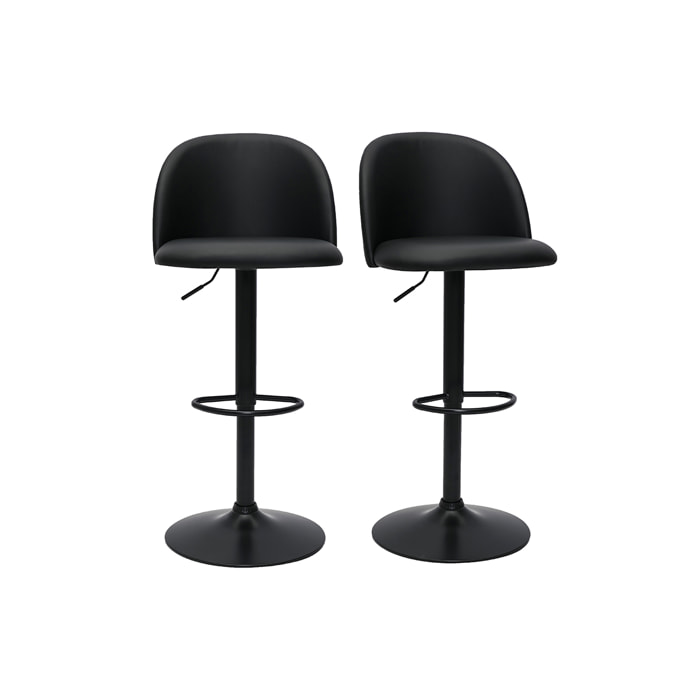 Tabourets de bar réglables polyuréthane noir et métal noir (lot de 2) CELESTE