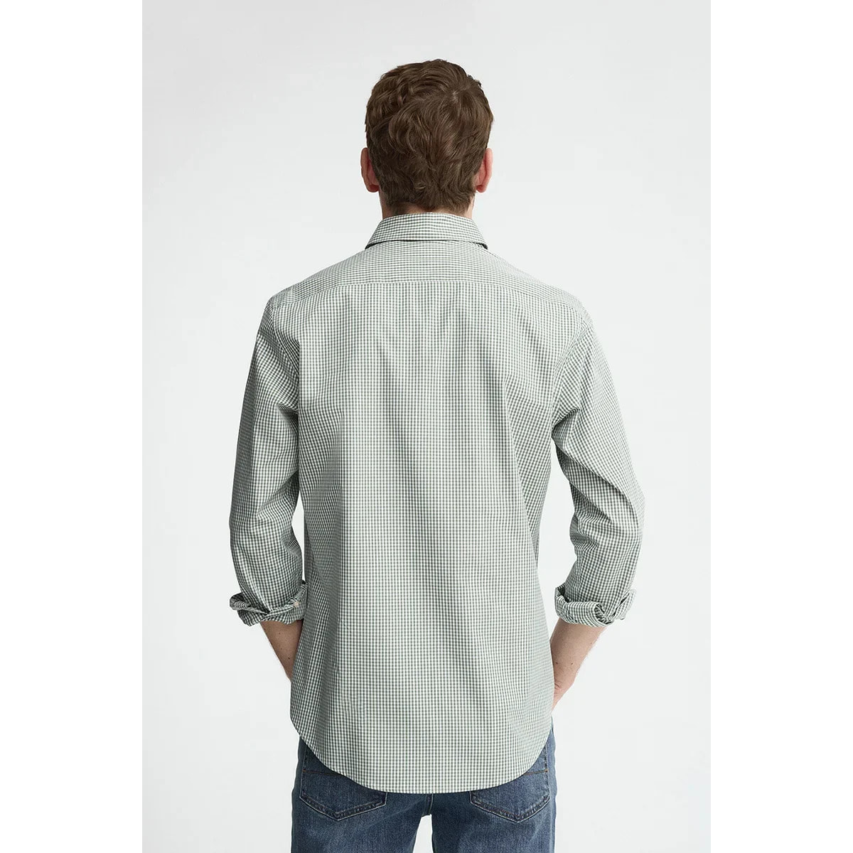 Camisa vichy verde de corte slim con logo Rigby Go