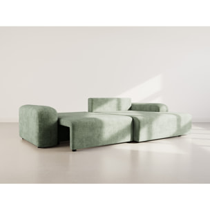 Rebecca - canapé d'angle droit 4 places convertible avec coffre en velours texturé - Vert sauge