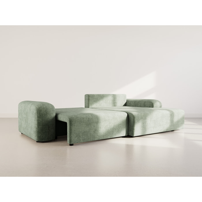 Rebecca - canapé d'angle droit 4 places convertible avec coffre en velours texturé - Vert sauge