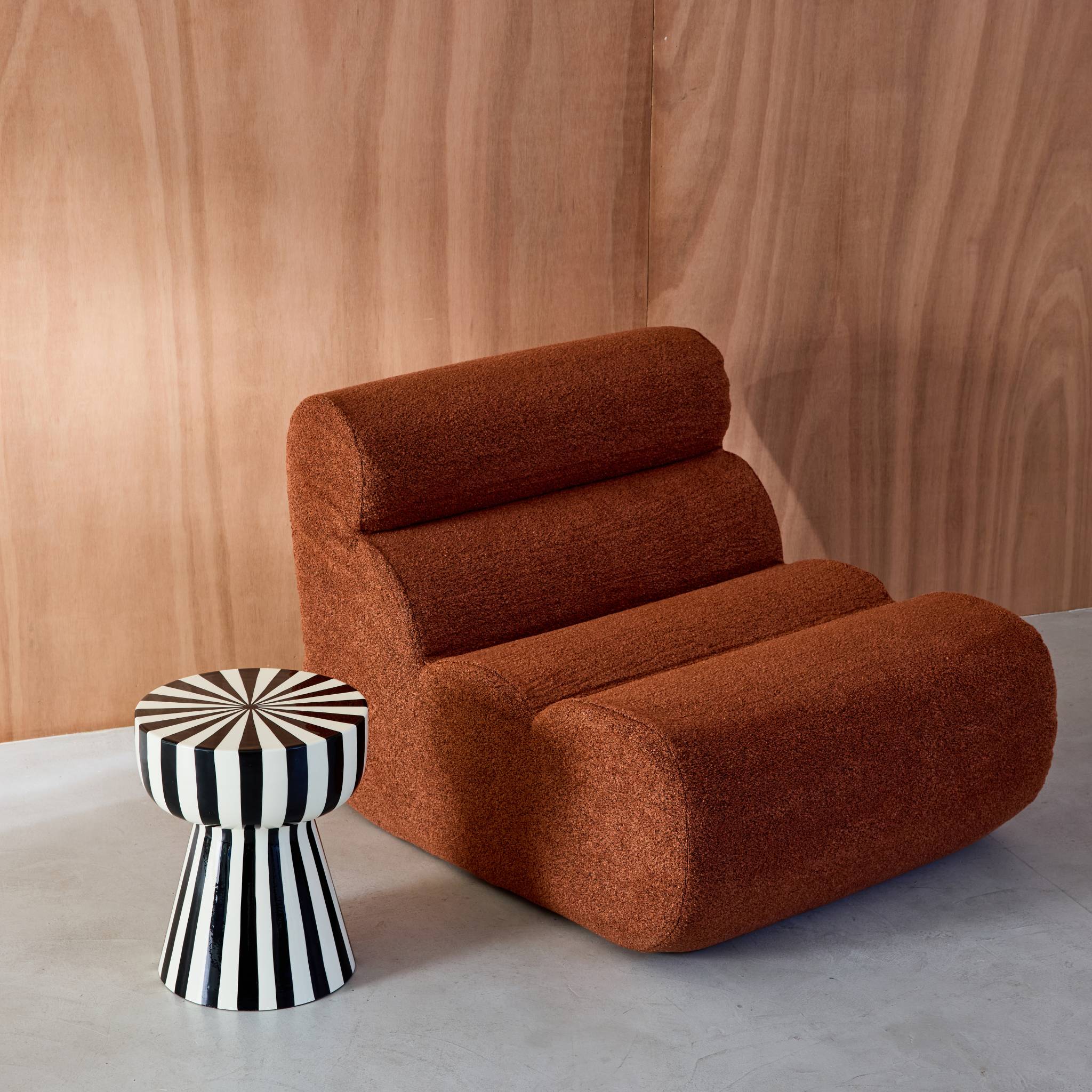 Table d'appoint, bout de canapé, table de chevet, acier émaillé rayures bicolores Ø34 x H41cm ZIGGY