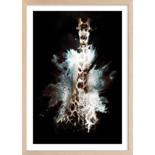 Affiche wild explosion girafe Affiche + cadre en bois - Chêne