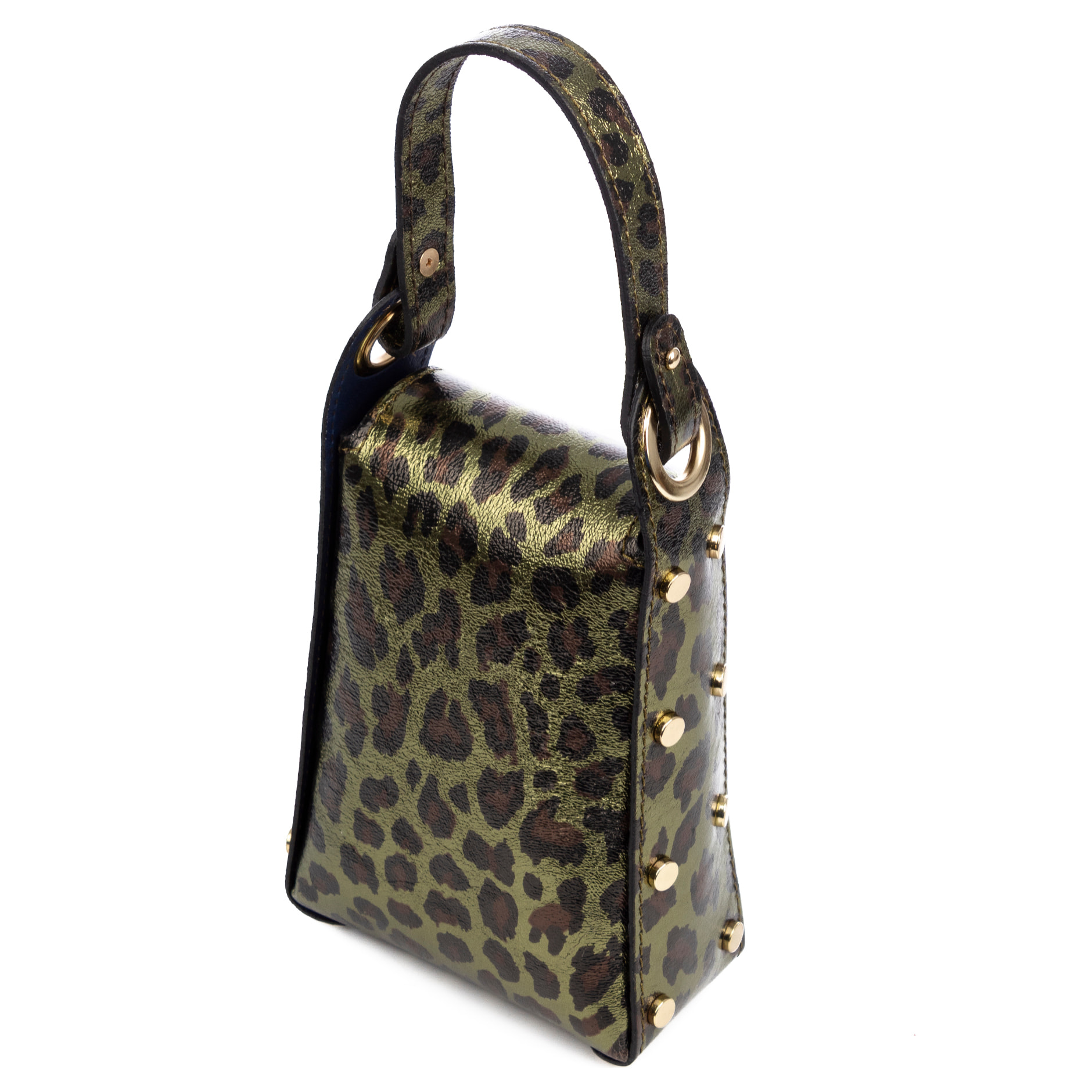 Alviano borsa a mano donna. Vera pelle scamosciata con stampa animale leopardata lucida.