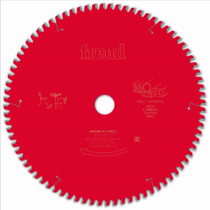 Lame pour scie circulaire portative FREUD - Ø305 2,6/2 AL30 Z80 TPB 0° - F03FS09891 -FR29M001M