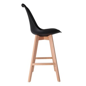 Chaise De Bar Noire Pieds Bois - Lot De 2