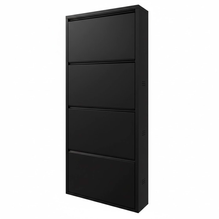 Scarpiera Slim In Metallo 4 Ante A Ribalta Ultra Sottile Salvaspazio Mobile Portascarpe Moderno Ingresso Camera Corridoio 138 x 50 x 15 Cm Colore Nero