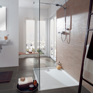 Receveur de douche antidérapant 100 x 100 Lifetime Plus Cerasoft céramique blanc + Bonde chromé