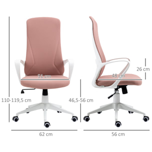 Silla de Oficina Giratoria Altura Ajustable Silla de Escritorio Ergonómica con Reposabrazos Función de Inclinación y Respaldo Alto para Salón Dormitorio 62x56x110-119,5 cm Rosa