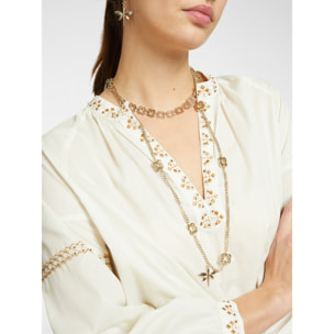 Elena Mirò - Blusa con bordado étnico - Blanco
