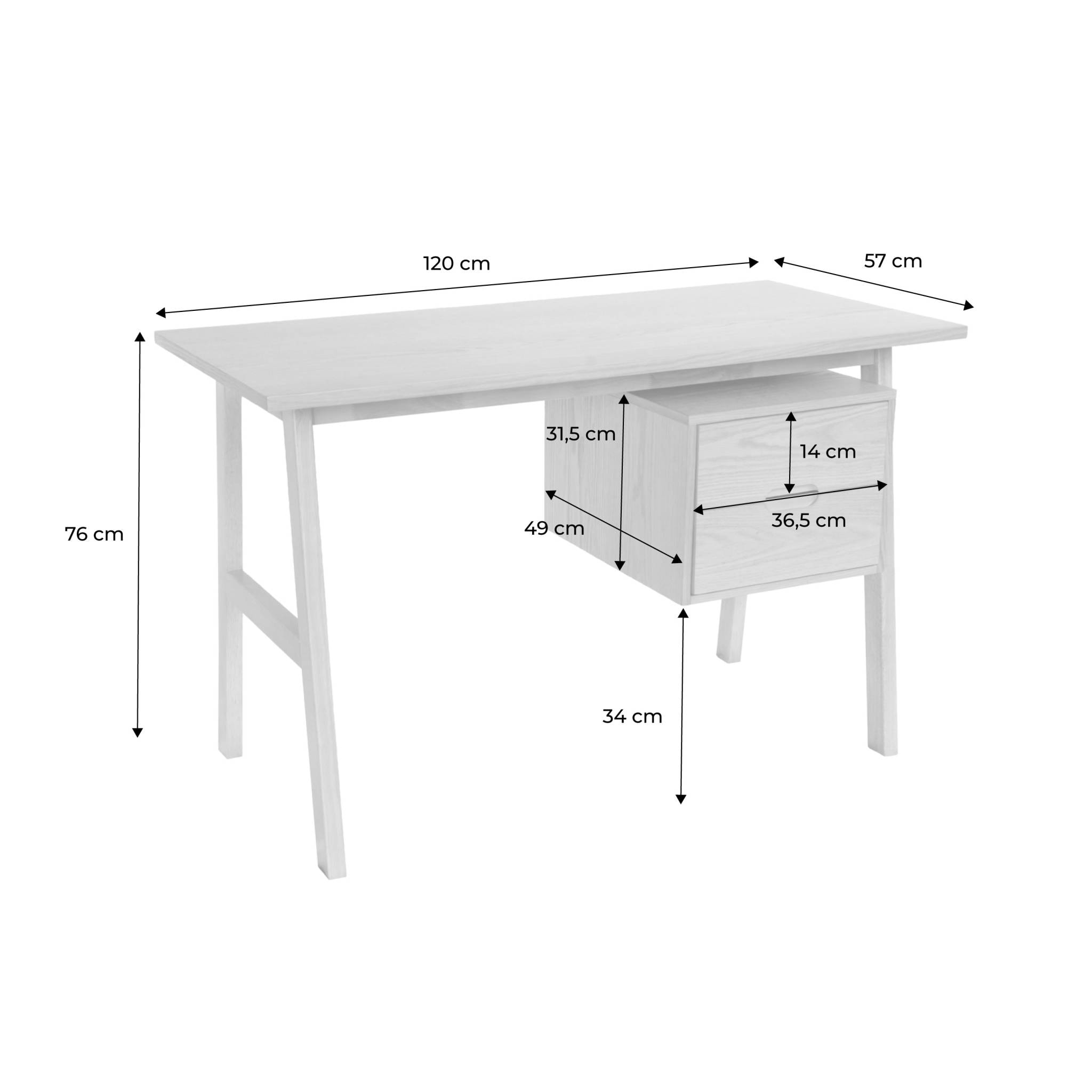 Bureau bois d'hévéa et placage chêne 2 tiroirs ALANA
