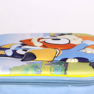 Portameriendas escolar de bluey - 23,5x19,5x10 cm - poliéster y eva - diseño bluey y bingo con cierre de cremallera y asa regulable