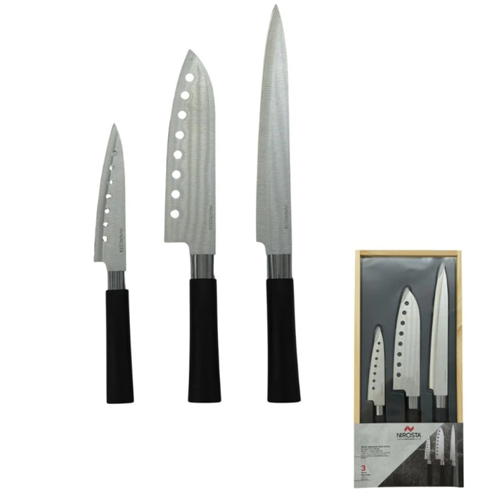 Coffret de 3 couteaux style Japonais en acier Santoku, Gyuto et Honesuki