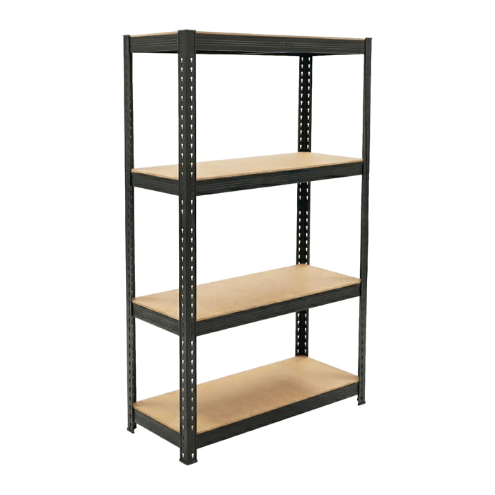 Brace 75 - Scaffale in metallo 150x73x30 cm 4 ripiani carico max 700 Kg Scaffalatura per Garage in Metallo e MDF Nero
