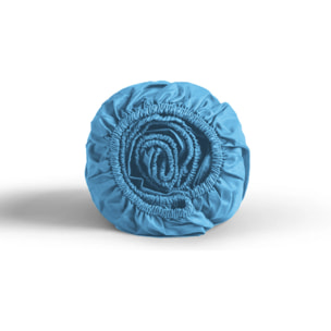 LENZUOLO SOTTO CON ANGOLI PER LETTO MATRIMONIALE IN JERSEY DI COTONE AZZURRO