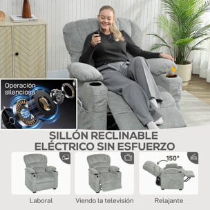 Sillón Relax Reclinable Eléctrico, Sillón Reclinable Silencioso de Terciopelo con Función Memoria, Reposapiés, Mando a Distancia, Bolsillos, Puerto USB, Portavasos, Respaldo Concha