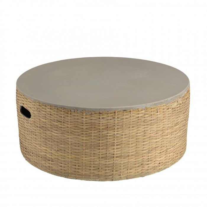 HANS - Table basse ronde plateau en béton socle en bambou naturel