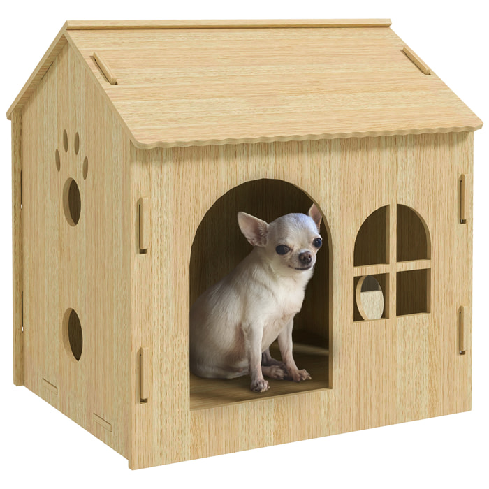 Caseta para Perros Casa para Perros Interior con Ventana Diseño de Garra Hueca Casita para Perros y Gatos 49,5x41x51 cm Roble