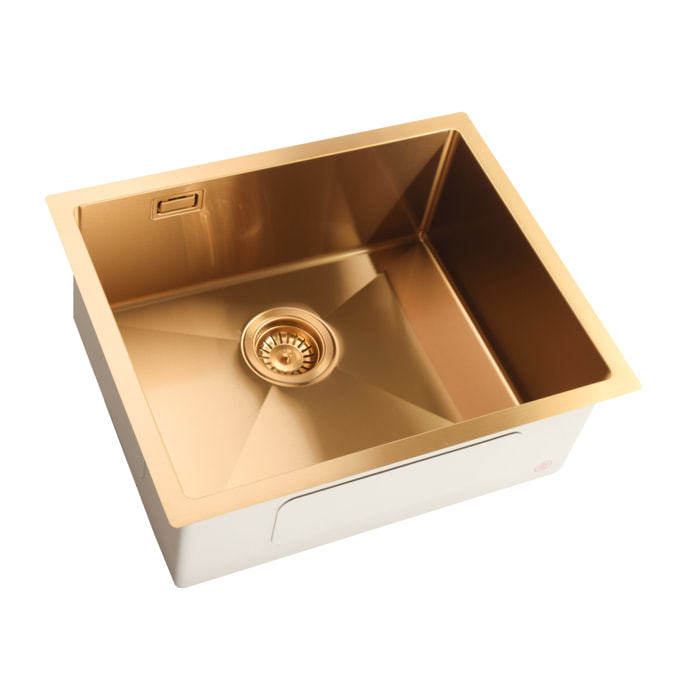 Timeless Évier de cuisine sous plan inox 304, 1 bac , 55x45x21 cm, Or brossé PVD