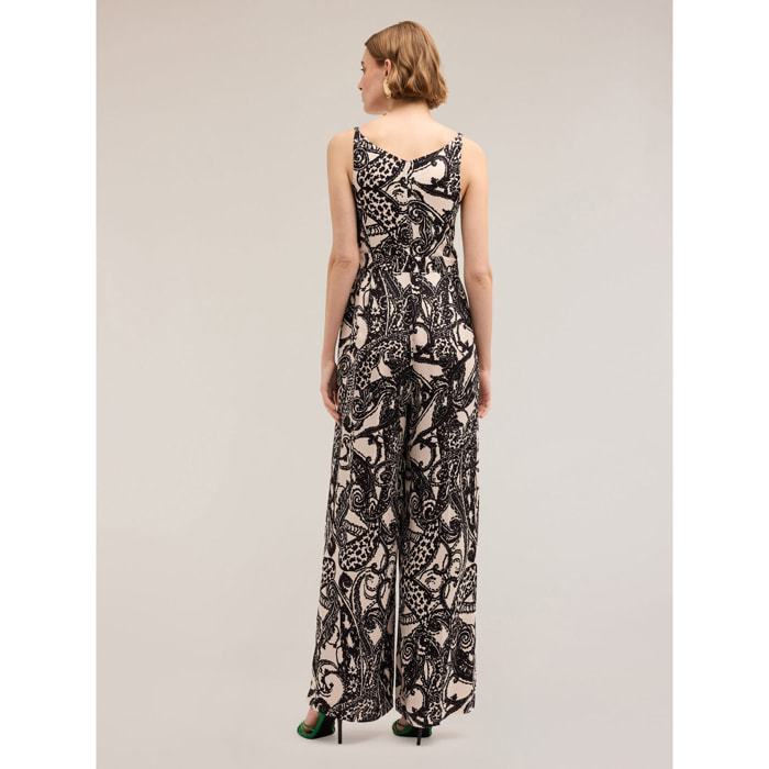 Motivi - Tuta lunga satin fantasia paisley - Nero