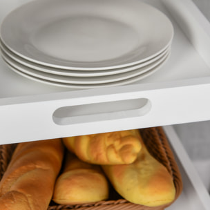 Chariot de service desserte de cuisine à roulettes 2 plateaux amovibles, tiroir, étagère MDF chêne clair bois pin blanc