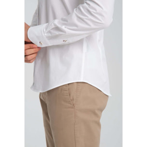 Camicia Uomo 1 Bottoni Button Down Slim Popeline Stretch Unito Bianco