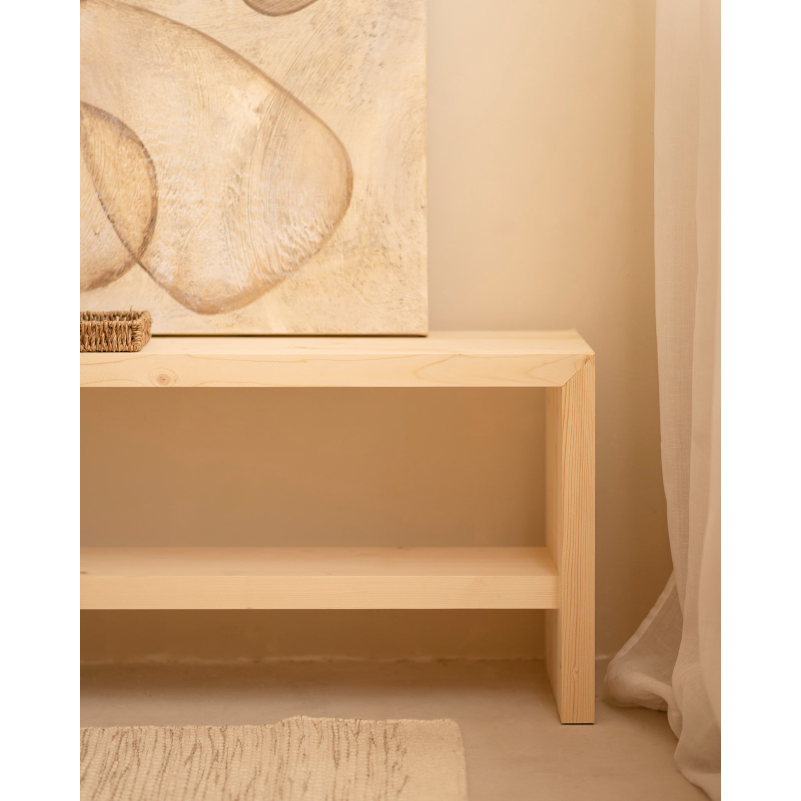 Tableau beige décoratif sur coton avec cadre en bois peint à la main à la peinture à l'huile en différentes tailles