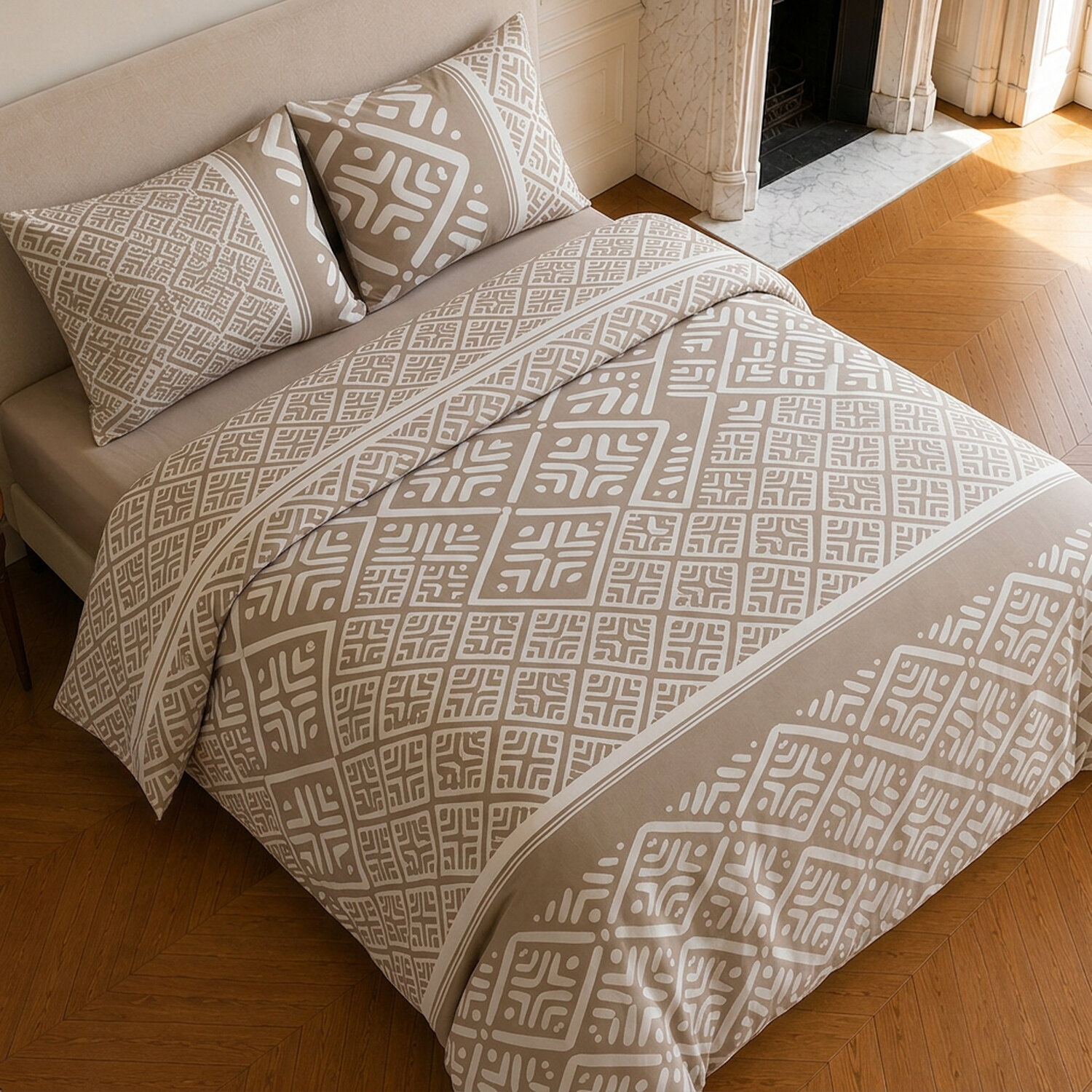 Parure housse de couette 100% coton motif géométrique - BOHO