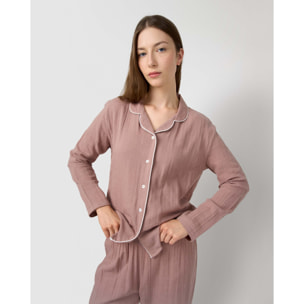 Pijama largo camisero muselina rosa